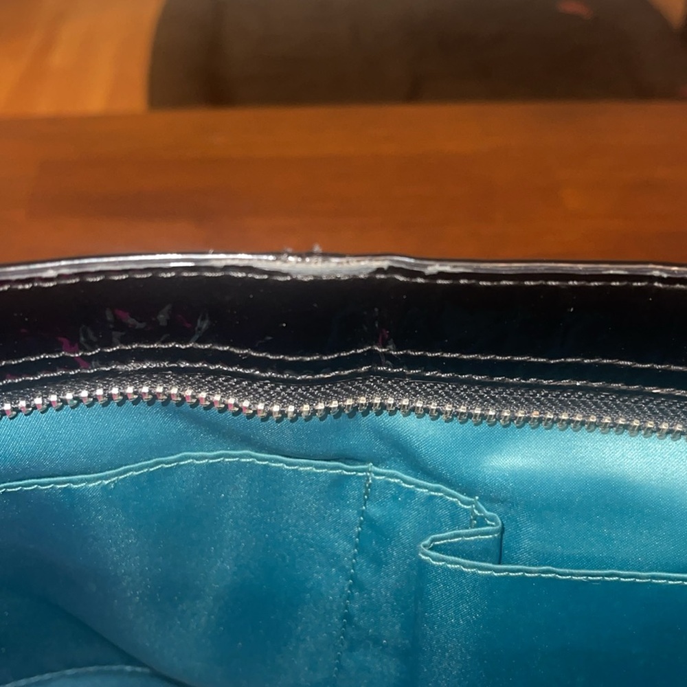 Coach ladies black patent leather tote. Green lining. F24893. - Picture 8 of 15